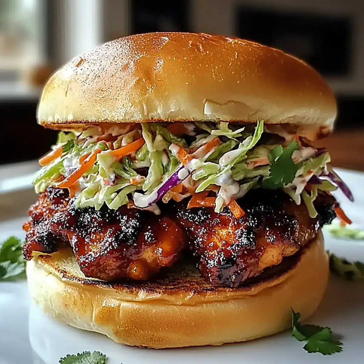 Spicy Korean BBQ Chicken Sandwich with Crispy Slaw