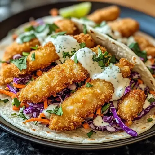 Crispy Fish Tacos with Slaw and Lime Crema