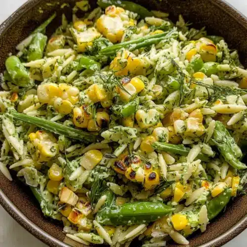 Grilled Corn Orzo Salad with Scallion Dill Dressing