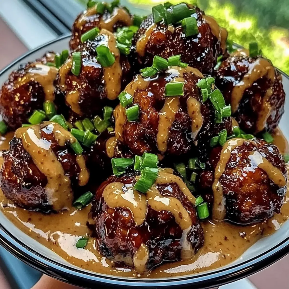 Sticky Hoisin Meatballs with Scallion Sauce