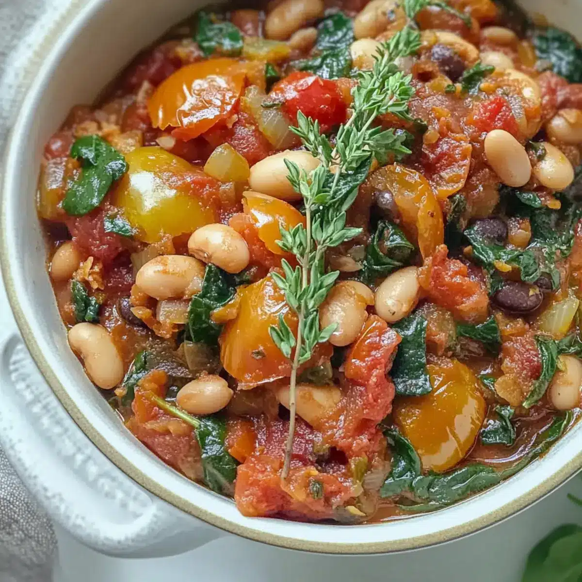 Roasted Tomato, White Bean and Spinach Stew
